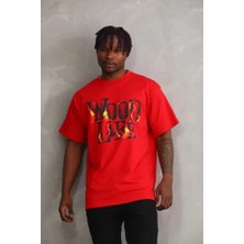 Pomeya  Unisex Baskılı Oversize T-Shirt - Kırmızı