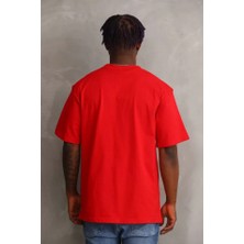 Pomeya  Unisex Baskılı Oversize T-Shirt - Kırmızı