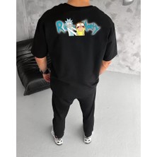 Pomeya  Unisex Bisiklet Yaka Baskılı Oversize T-Shirt - Siyah