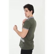 Pomeya  Erkek Yakalı Slim Fit Baskılı T-Shirt - Haki