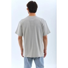 Pomeya  Unisex Oversize Taşlı Bisiklet Yaka T-Shirt - Gri