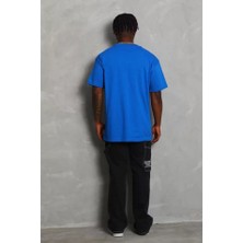 Pomeya  Unisex Oversize Düz Bisiklet Yaka T-Shirt - Mavi