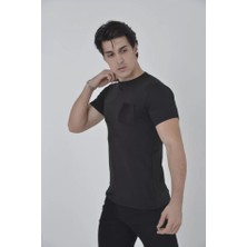 Pomeya  Erkek File Cepli Slim Fit T-Shirt - Siyah