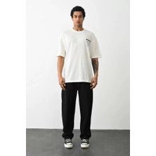 Pomeya  Unisex Baskılı Oversize T-Shirt - Beyaz