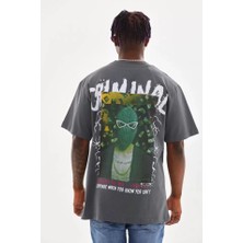 Pomeya  Unisex Baskılı Oversize T-Shirt - Füme