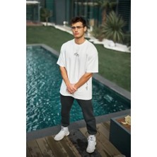 Pomeya  Unisex Baskılı Oversize T-Shirt - Beyaz