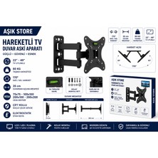 AŞIK STORE Hareketli Tv Duvar Askı Aparatı 22-49 Inç 80 kg Taşıma Kapasiteli 170° Döner Vesa 200X200 Çift Kollu LCD LED Plazma Tv Askısı