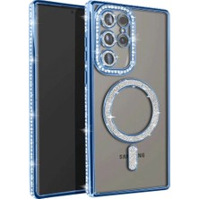 Küçük Hazine Samsung Galaxy S23 Ultra Joke Simli Magneticsafe Kılıf - Mavi