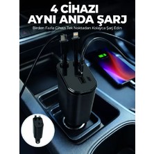 Nemere Ithalat 120W Hızlı Şarj Destekli 4'ü 1 Arada Araç Şarj Cihazı Type-C, Lightning, USB ve Usb-C Çıkışlı