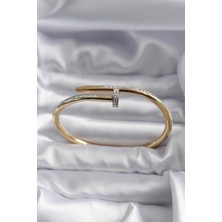 Eco Lounge 316L Çelik Gold Renk Çivi Model Zirkon Taş Detay Kadın Bileklik
