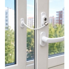 sarıncı  PVC Pencere Çocuk Emniyet Kilidi Beyaz Çelik Halatlı Güvenlik Aparatı 1 Adet