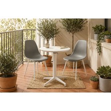 Vivense Tilia Beyaz 2 Sandalyeli Bahçe Balkon Bistro Seti, Gri, 60X60 cm