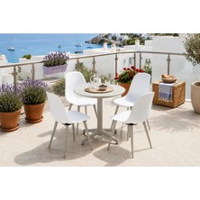 Vivense Tilia Bej 4 Sandalyeli Bahçe Balkon Bistro Seti, Beyaz,  60X60 cm