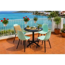 Vivense Tilia Siyah 4 Sandalyeli Bahçe Balkon Bistro Seti, Mint Yeşili,  60X60 cm