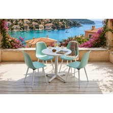 Vivense Tilia Beyaz 4 Sandalyeli Bahçe Balkon Bistro Seti, Mint Yeşili,  60X60 cm