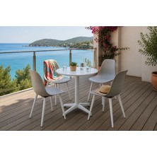 Vivense Tilia Beyaz 4 Sandalyeli Bahçe Balkon Bistro Seti, Gri, 60X60 cm