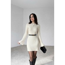 Kadın Mini Fitilli Kışlık Triko Elbise