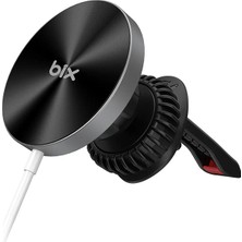 Bix Bxch2 15W Magsafe Uyumlu Kablosuz Şarj ve Manyetik Araç Içi Telefon Tutucu Siyah