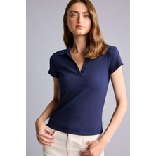 DeFacto Slim Fit Kaçık Yaka Basic Fitilli Kısa Kollu Polo Tişört G8735AX26SP