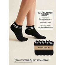 Asgül Socks Çizgili Siyah Patik Çorap Seti 5 Çift