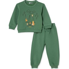 Hellobaby Erkek Bebek Eşofman Takımı Kamp Baskılı Bisiklet Yaka Long Sleeve Ribanalı