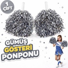 Uravas Store 1 Çift ( 2 Adet ) Gümüş Renk 23 Nisan 19 Mayıs 29 Ekim Okul Gösteri Ponponları Ekstra Dolgun