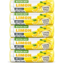 Mey İthalat Büyük Boy Limon Kokulu Büzgülü Çöp Torbası, 65X70 Cm, 60 Litre, Su Geçirmez, Kalın Çöp Poşeti, 5 Paket 50 Adet (Büyük Boy, Limon Kokulu)