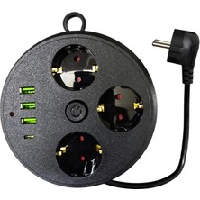 Nemere 3 Lü Akım Korumalı Priz Makaralı Anahtarlı 16A 4000 Watt 3 x USB - 1 Type-C 3395