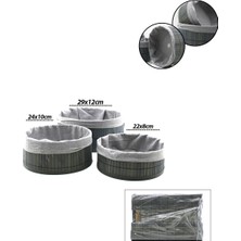 Uravas Store Gri 3 Boy Yuvarlak Bambu Kenar Organizer Sepet Ahşap Altlık - Bezli Çap: 22X24X29CM