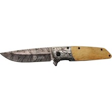 Uravas Store A2150C Kahve Kamp Çakısı 21CM- Manuel, Ahşap Işlemeli Sap,kemerlikli