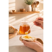 Porsima LM-0019 Kaşıklı Kapaklı Cam 2li Şekerlik Sunumluk Seti Bal ve Reçel Kavanozu Saklama Kabı 500ML
