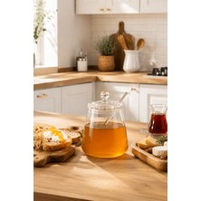 Porsima LM-0019 Kaşıklı Kapaklı Cam Şekerlik Sunumluk Bal ve Reçel Kavanozu Saklama Kabı 500ML