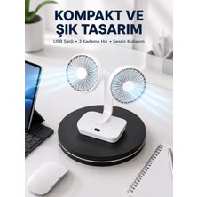 Valor 720° Döner Çift Taraflı Masaüstü Vantilatör – USB Şarjlı Sessiz Fan
