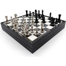 Zero Land Aconcept Ahşap Satranç Takımı Siyah Gümüş Metal Taşlı MERKP36S - 25CM, Siyah-Gümüş - MERKP36S25SG