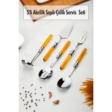 Uravas Store 5 Parça Platin Servis Seti & Servis Sunum Seti Amber ( Kepçe / Kevgir / Sıpatula / Çatal / Kaşık )