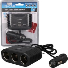 Uravas Store Olesson 2012 12-24V Çift Type-C - Tek USB Girişli 120W 80CM Kablolu 3’lü Araç Çakmak Çoklayıcı