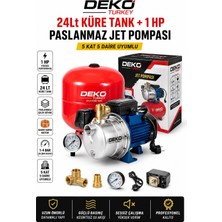 Deko Turkey 24 Lt Küre Tanklı 1 Hp Paslanmaz Jet Hidrofor | 5 Kat 5 Daire Uyumlu | Güçlü ve Sessiz Su Basıncı