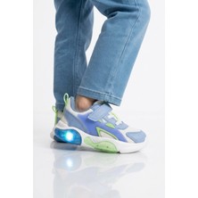 Cool Mavi Fileli Rahat Tabanlı Işıklı Erkek Çocuk Spor Ayakkabı Cırt Cırtlı Sneaker Rory P