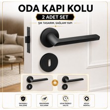 Nzb Oda Kapı Kolu (2 Takım) Mat Siyah Yuvarlak Rozetli Modern Şık Iç Kapı Kolu