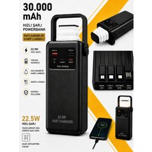 Kawigo 30000MAH Powerbank Dahili Kablolu 22.5W Hızlı Şarj Taşınabilir Kamp Lambalı Powerbank LED Fener Type-C Pd Power Bank Tüm Modellerle Uyumlu Powerbank