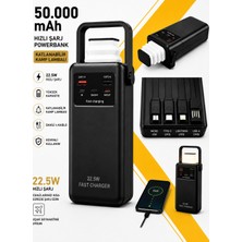 Kawigo 50000MAH Powerbank Dahili Kablolu 22.5W Hızlı Şarj Taşınabilir Kamp Lambalı Powerbank LED Fener Type-C Pd Power Bank Tüm Modellerle Uyumlu Powerbank