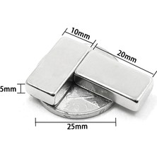 2 Adet 20X10X5 mm Neodyum Magnet N35 Güçlü Mıknatıs Köşeli Dayanıklı Nikel Kaplama
