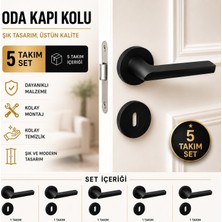 Nzb Oda Kapı Kolu (5 Takım) Mat Siyah Yuvarlak Rozetli Modern Şık Iç Kapı Kolu