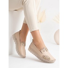 Nesil Shoes Knc 23 Bej Hakiki Soft Deri Kadın Ayakkabı