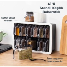 Porsima Premium Xl Kendinden Yapışkanlı Kaşıklı Kapaklı Baharatlık Takımı Siyah Beyaz 12' li
