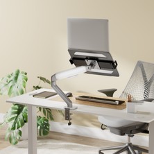 Pivot Lynx Series Gazlı Pistonlu Monitör Kolu 10 kg Silver + Laptop Tutucu Set Siyah 10-17.3"