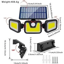 Renas Store Üçlü Solar LED Projektör – Beyaz Işık – Sensörlü Dış Mekân Aydınlatma