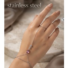 Stainless Steel Gümüş Renk Zincirli Gül Pembe Damla Model Çelik Şahmeran