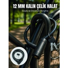 Renas Store Anahtarlı Çelik Halat Kilit 12 mm Güçlü Bisiklet Kilidi 80 cm Pvc Kaplamalı Elektrikli Scooter ve Motosiklet Uyumlu