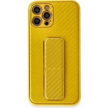 Renas Store Apple iPhone 12 Pro Max Kılıf Coco Karbon Standlı Kapak - Sarı